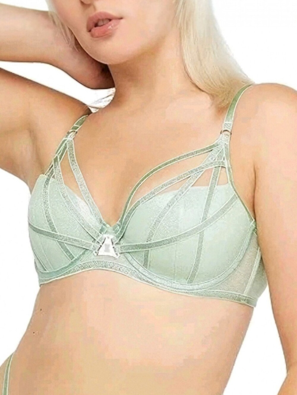 SAVAGE X Fenty Women's Going Platinum Green Mist Mesh Caged Demi Bra Size 36DD